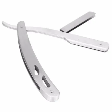 Silver stainless steel straight razor 14cm with 10 steel blades for smooth shaving