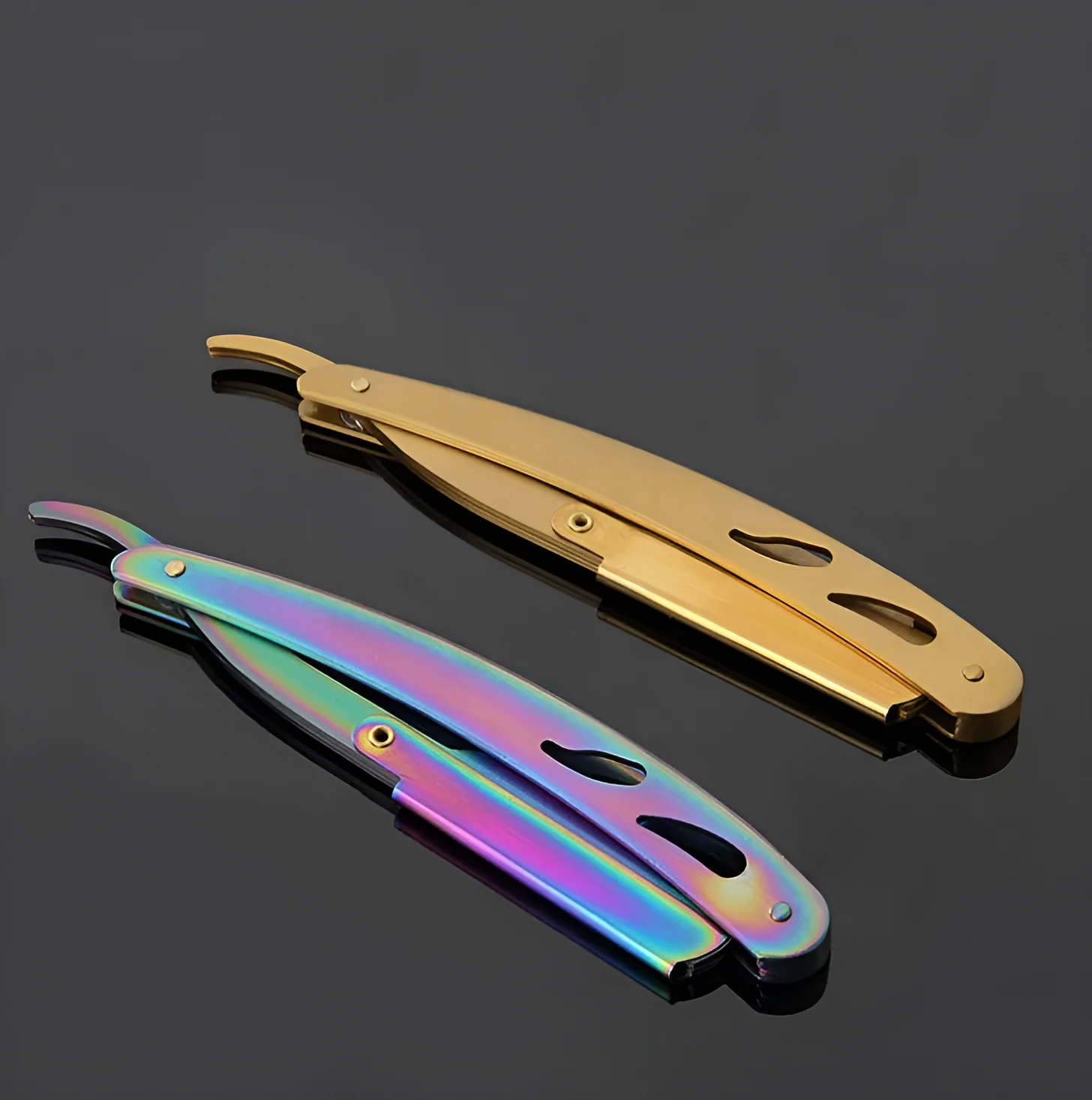 Silver stainless steel straight razor 14cm with 10 steel blades for smooth shaving