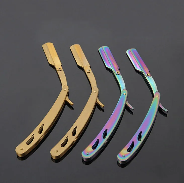 Silver stainless steel straight razor 14cm with 10 steel blades for smooth shaving