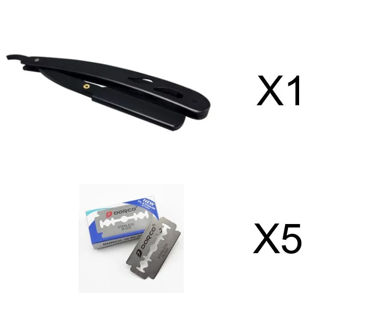 Silver stainless steel straight razor 14cm with 10 steel blades for smooth shaving