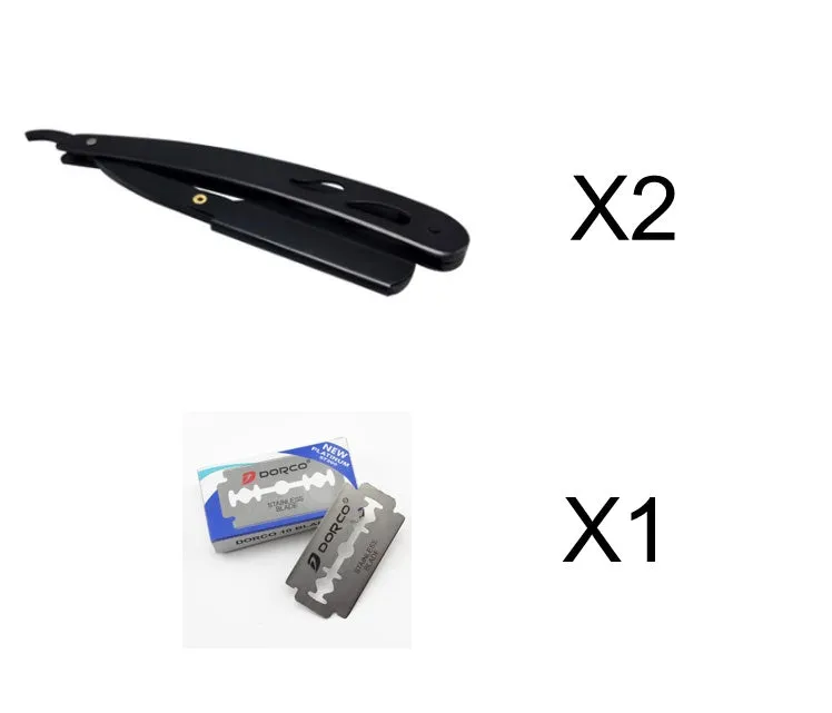 Silver stainless steel straight razor 14cm with 10 steel blades for smooth shaving