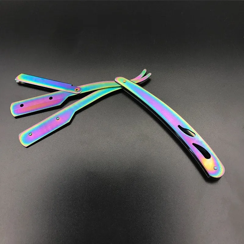 Silver stainless steel straight razor 14cm with 10 steel blades for smooth shaving