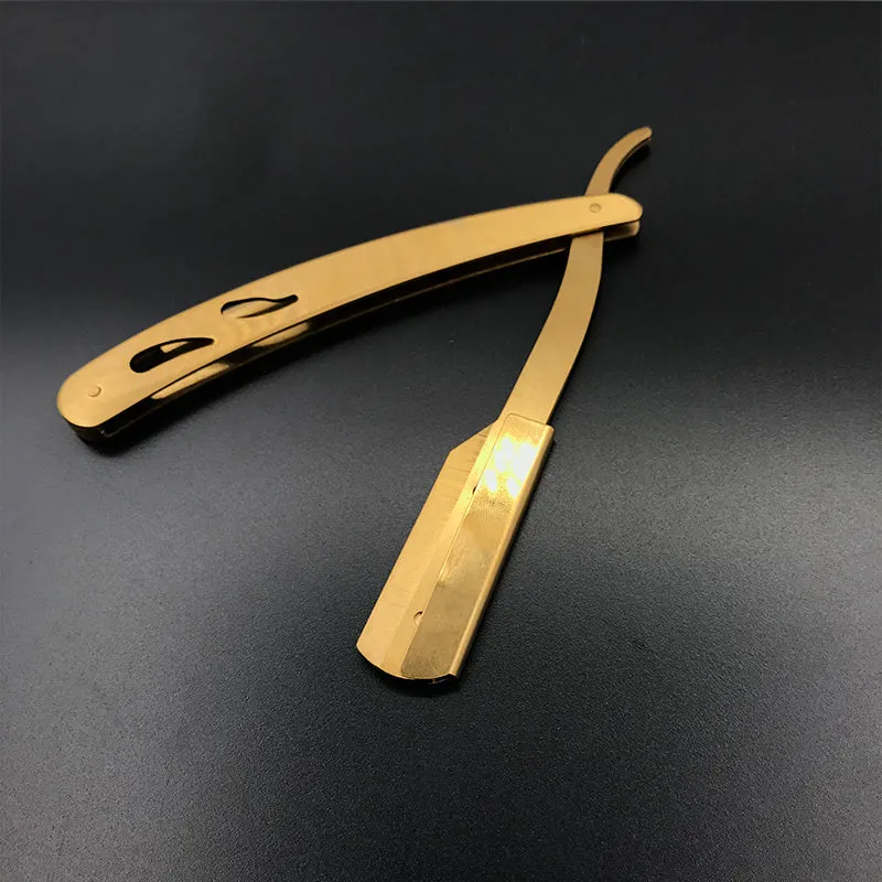 Silver stainless steel straight razor 14cm with 10 steel blades for smooth shaving