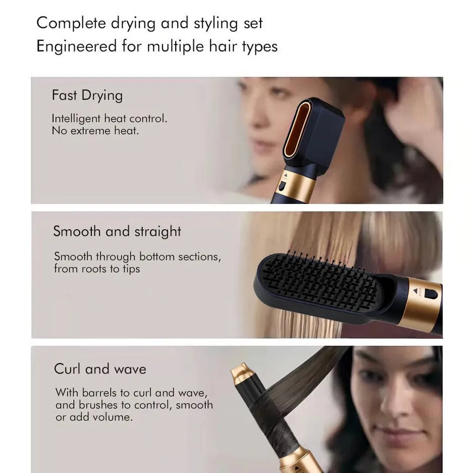 5-in-1 hot air comb with ceramic thermal conductor over 31mm diameter in black