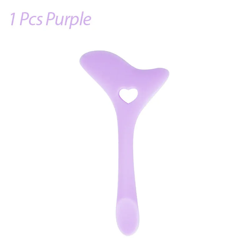 Four reusable silicone winged eyeliner stencils in pink, blue, purple, and yellow on a white background