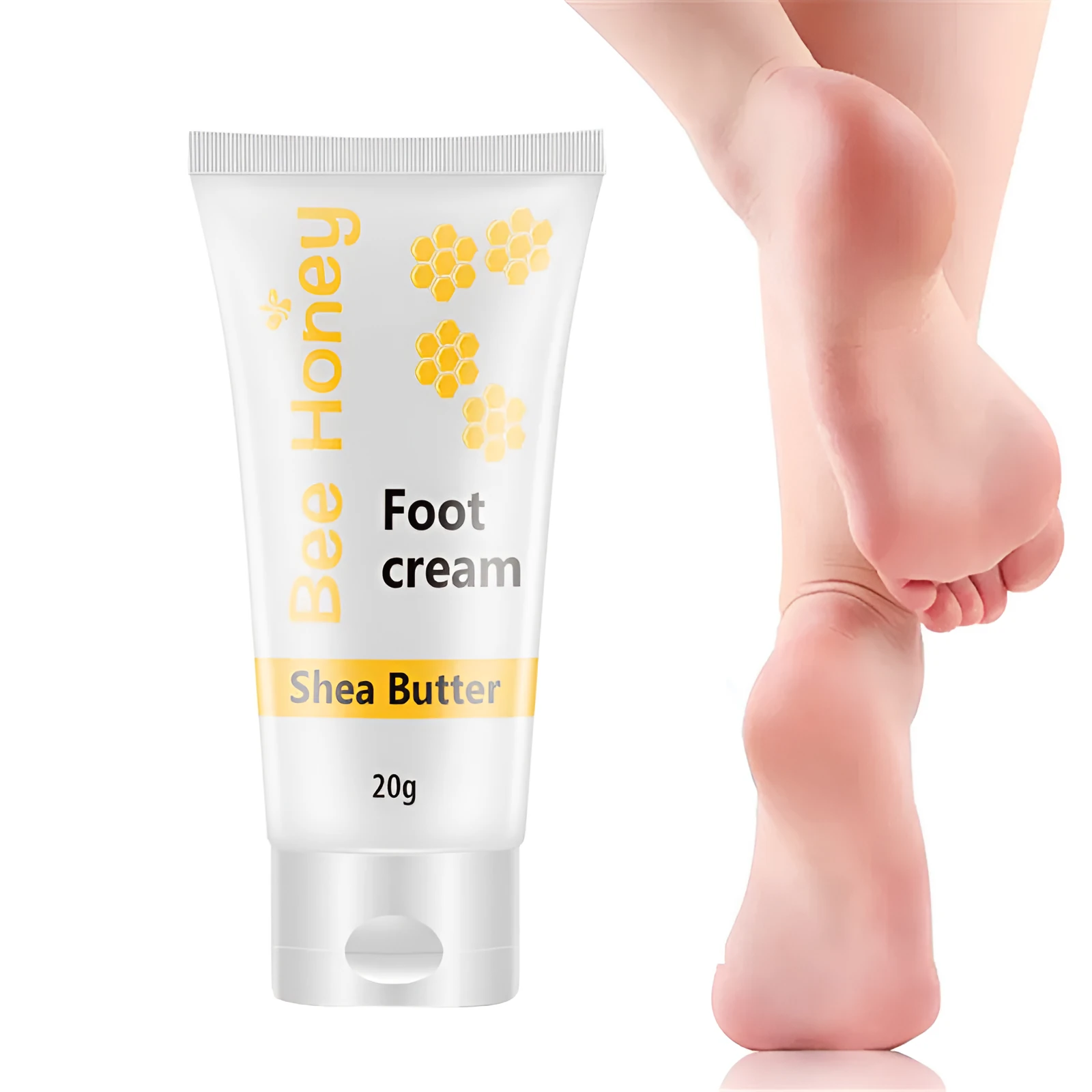 White tube of honey moisturising foot cream 20g with honey and avocado extracts
