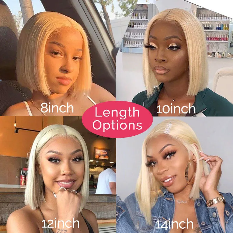 613 blonde straight human hair bob wig with T part on a mannequin head