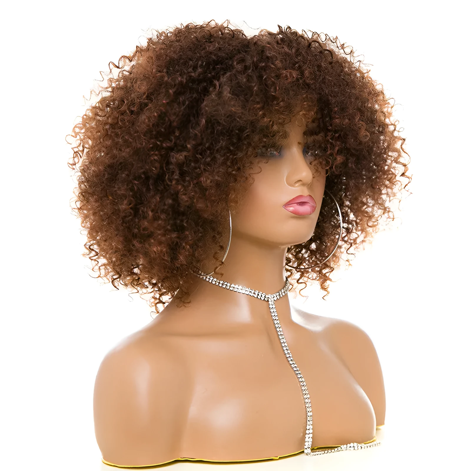 Afro kinky curly wig with oblique bangs in black colour for ladies