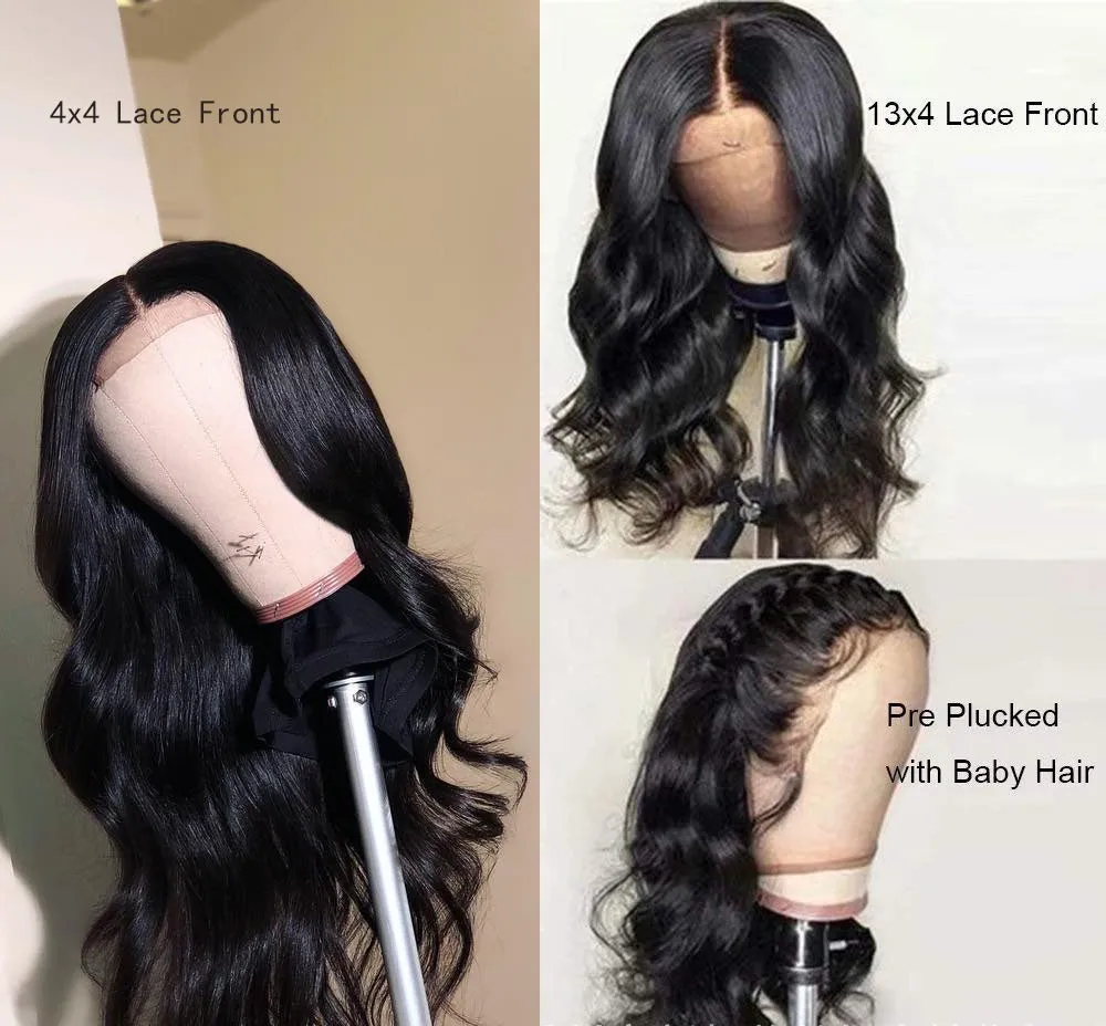 Body wave lace front wig with 13x4 lace closure, real human hair, medium length body wave style