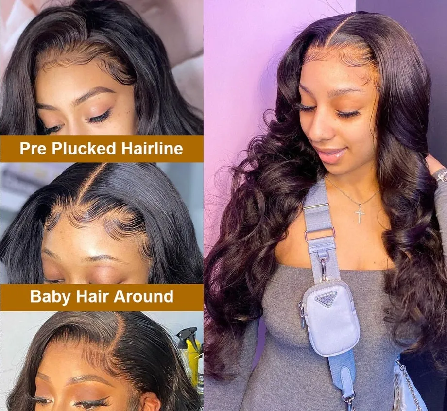 Body wave lace front wig with 13x4 lace closure, real human hair, medium length body wave style