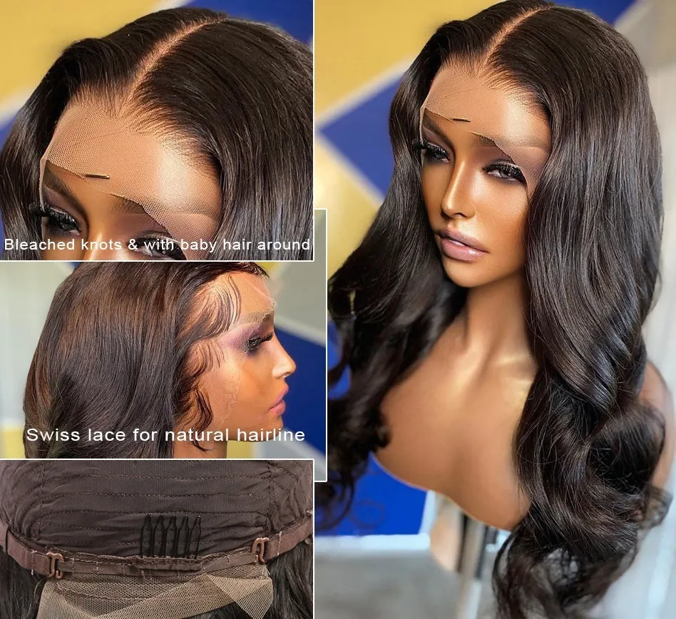 Body wave lace front wig with 13x4 lace closure, real human hair, medium length body wave style