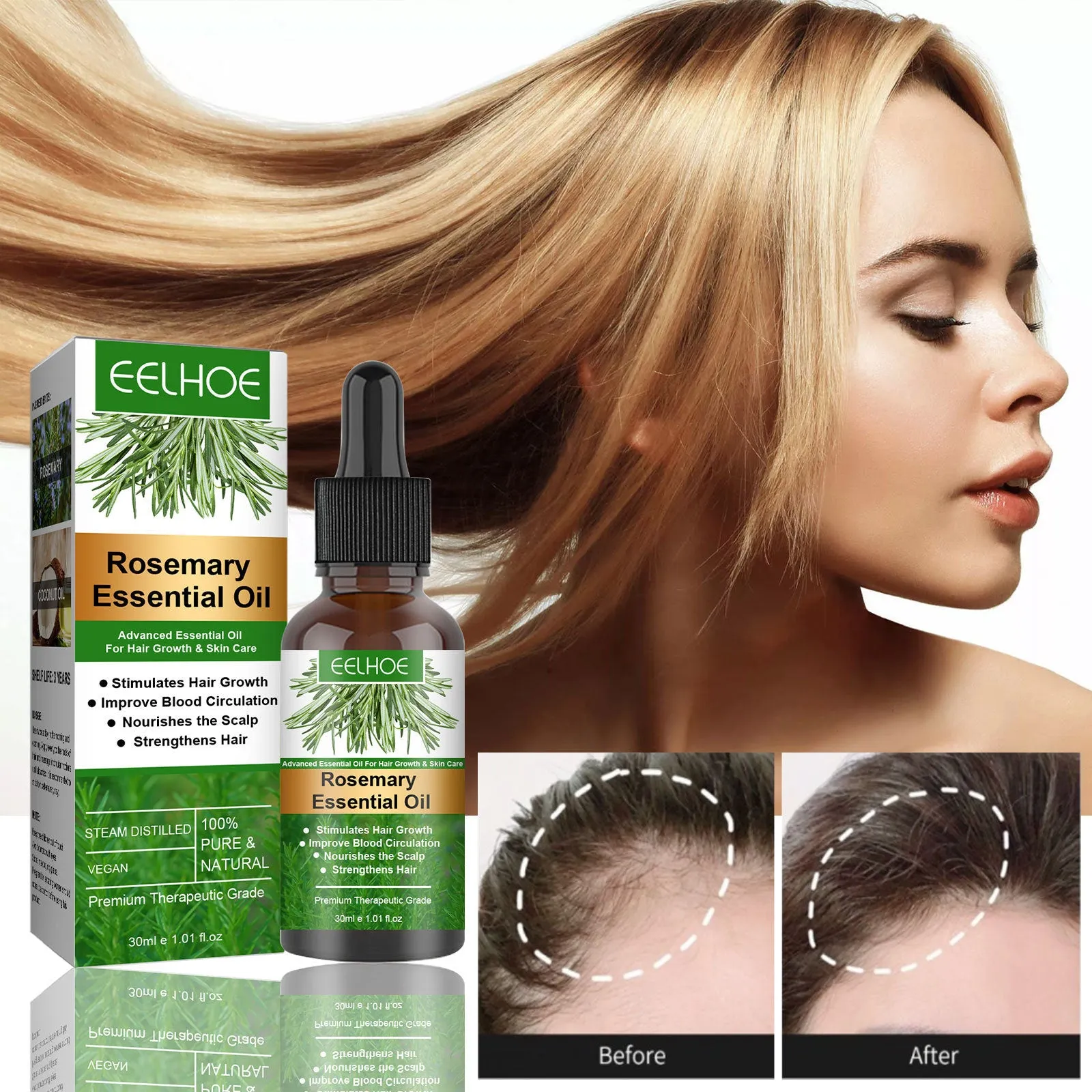 Rosemary Anti-Breakage Nourishing Hair Care Oil 30ml box with rosemary and coconut oil ingredients