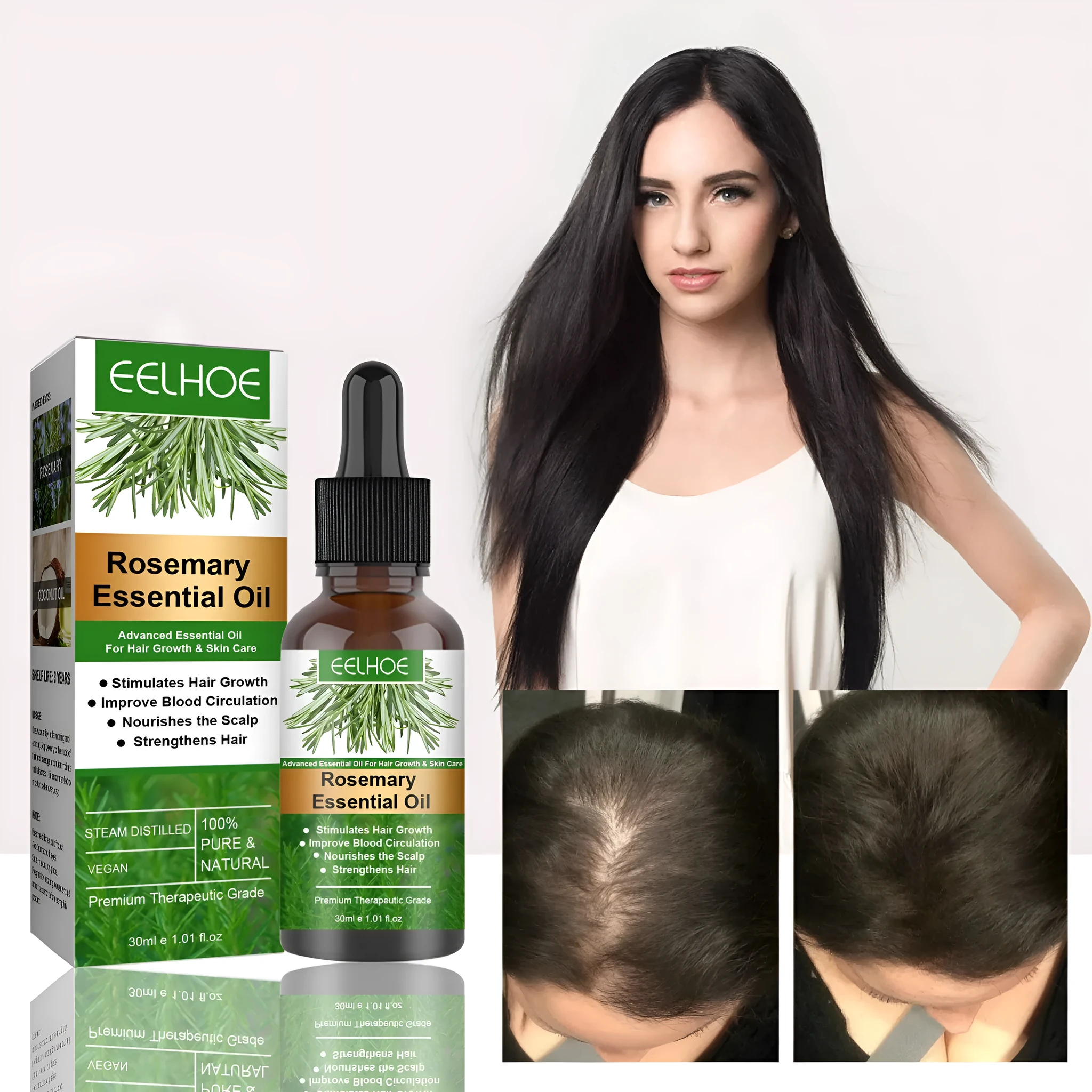 Rosemary Anti-Breakage Nourishing Hair Care Oil 30ml box with rosemary and coconut oil ingredients