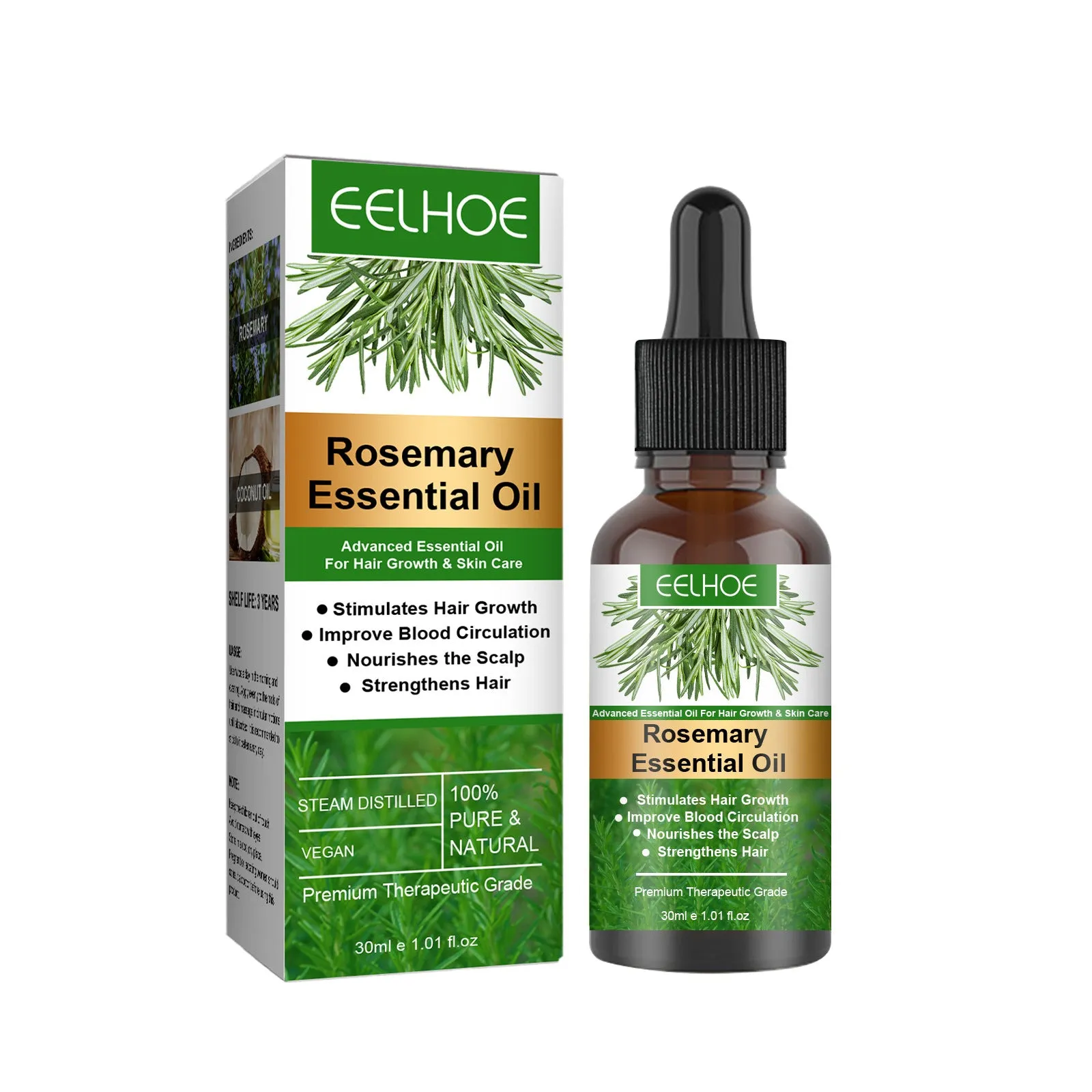 Rosemary Anti-Breakage Nourishing Hair Care Oil 30ml box with rosemary and coconut oil ingredients