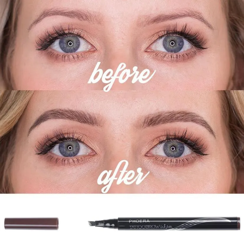 Ultra-fine four-comb waterproof eyebrow pencil in Blonde, Brown, and Brunette with compact 13g size
