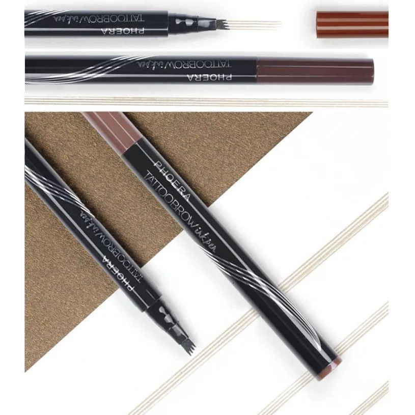 Ultra-fine four-comb waterproof eyebrow pencil in Blonde, Brown, and Brunette with compact 13g size