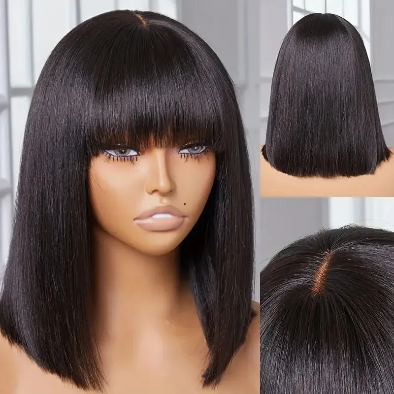Su Bob human hair lace wig natural style 10 inch length black