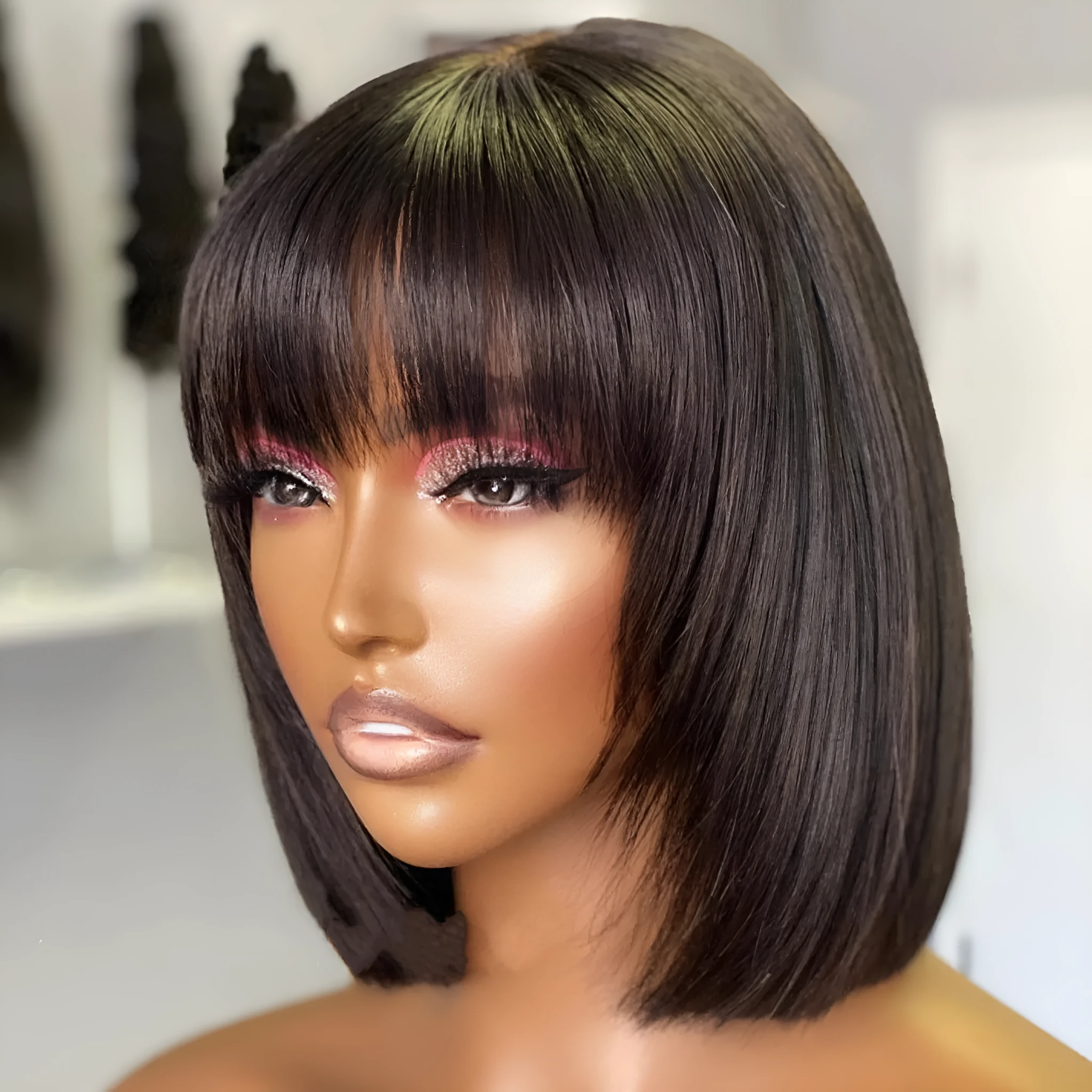 Su Bob human hair lace wig natural style 10 inch length black