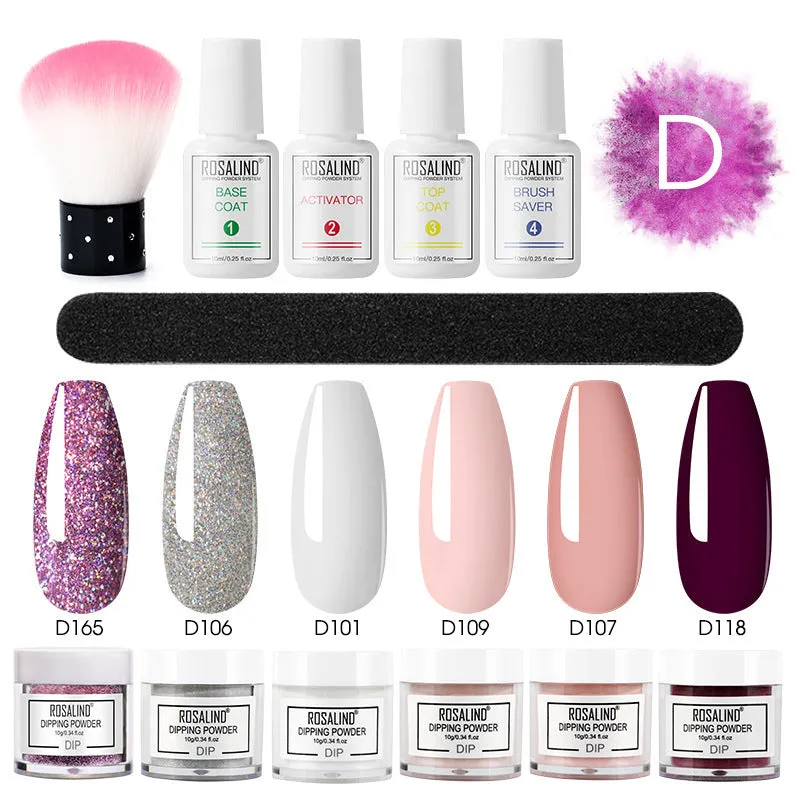 Nail Beauty Set dipping powder kit with 10g infiltration powder pots, activator, and top coat in multiple style options