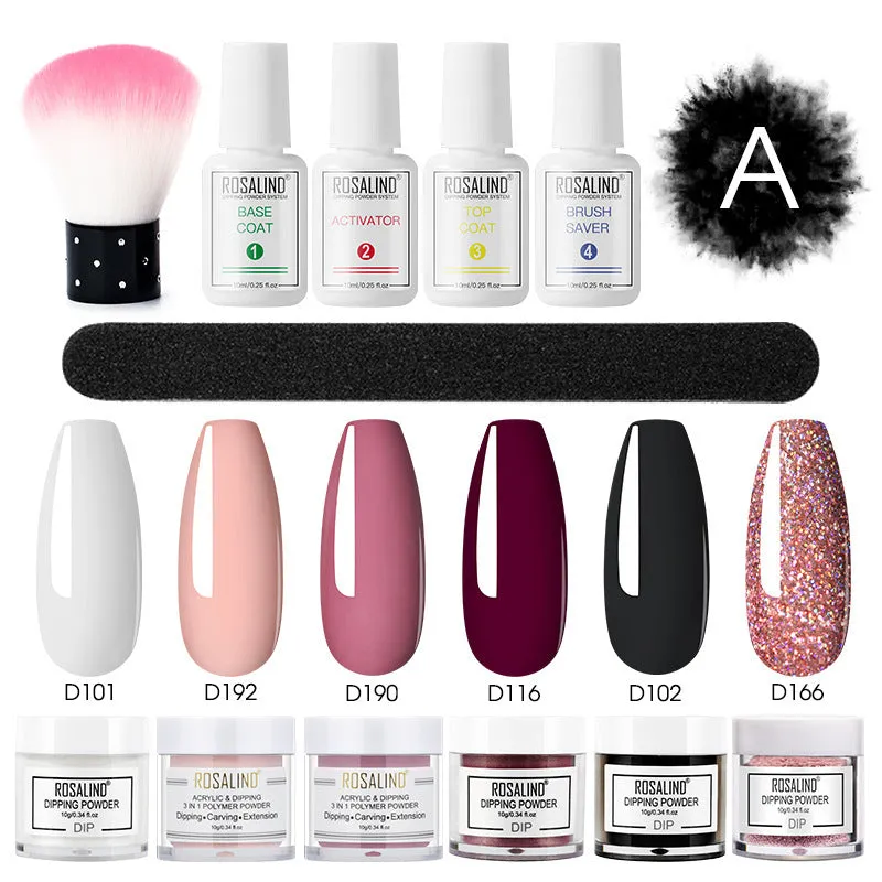 Nail Beauty Set dipping powder kit with 10g infiltration powder pots, activator, and top coat in multiple style options