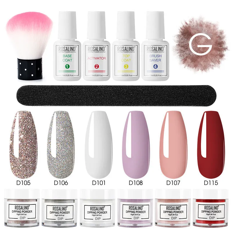 Nail Beauty Set dipping powder kit with 10g infiltration powder pots, activator, and top coat in multiple style options