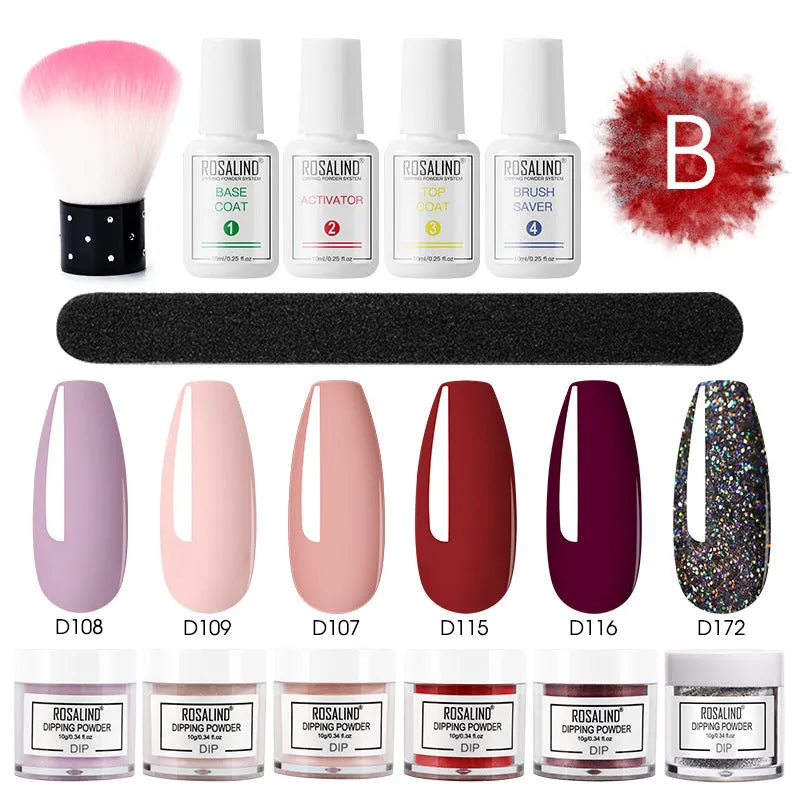 Nail Beauty Set dipping powder kit with 10g infiltration powder pots, activator, and top coat in multiple style options
