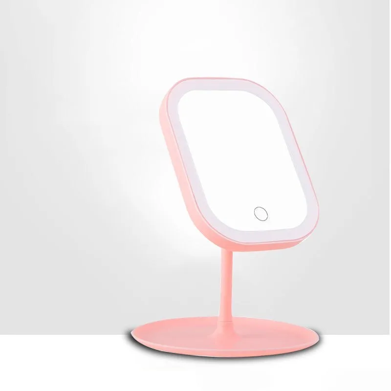 Desktop mirror with fill light and five times lens on a bathroom vanity countertop