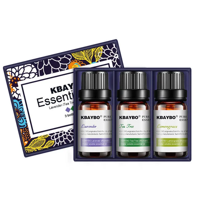 Six 10ml essential oil bottles lavender lemongrass tea tree peppermint rosemary orange for aromatherapy
