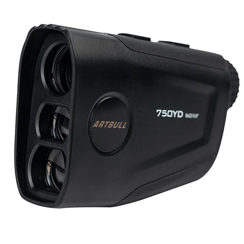 Golf laser rangefinder with LCD display showing distance measurement and slope adjustment