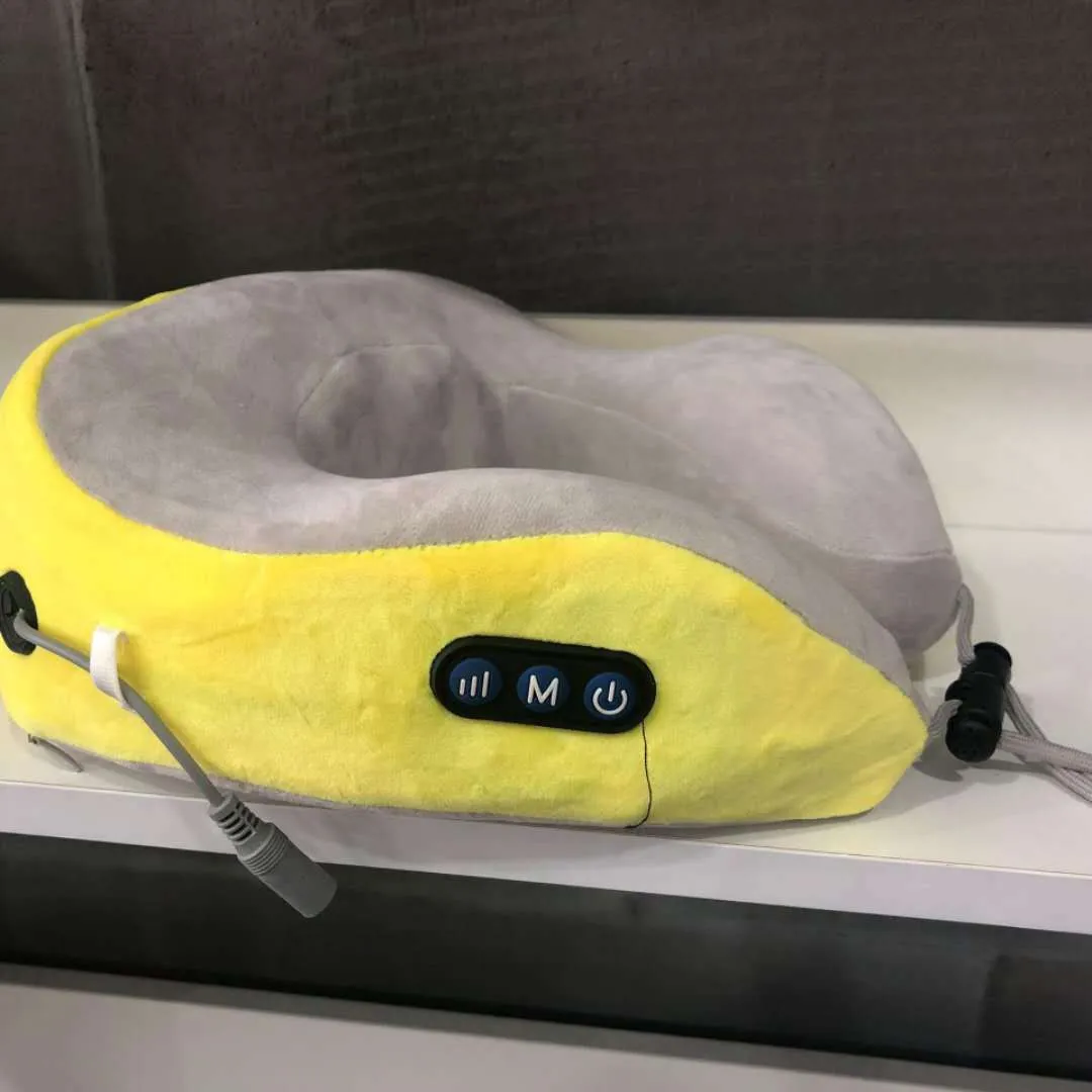 Electric neck massager U shaped pillow with memory foam, USB rechargeable, blue and grey colours