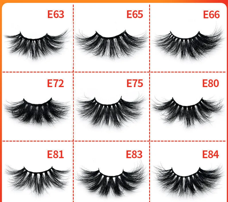 Handmade black mink hair eyelashes 25mm length on white background
