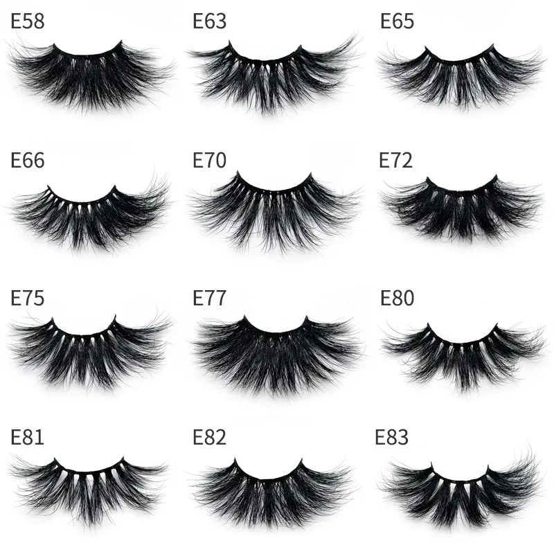 Handmade black mink hair eyelashes 25mm length on white background