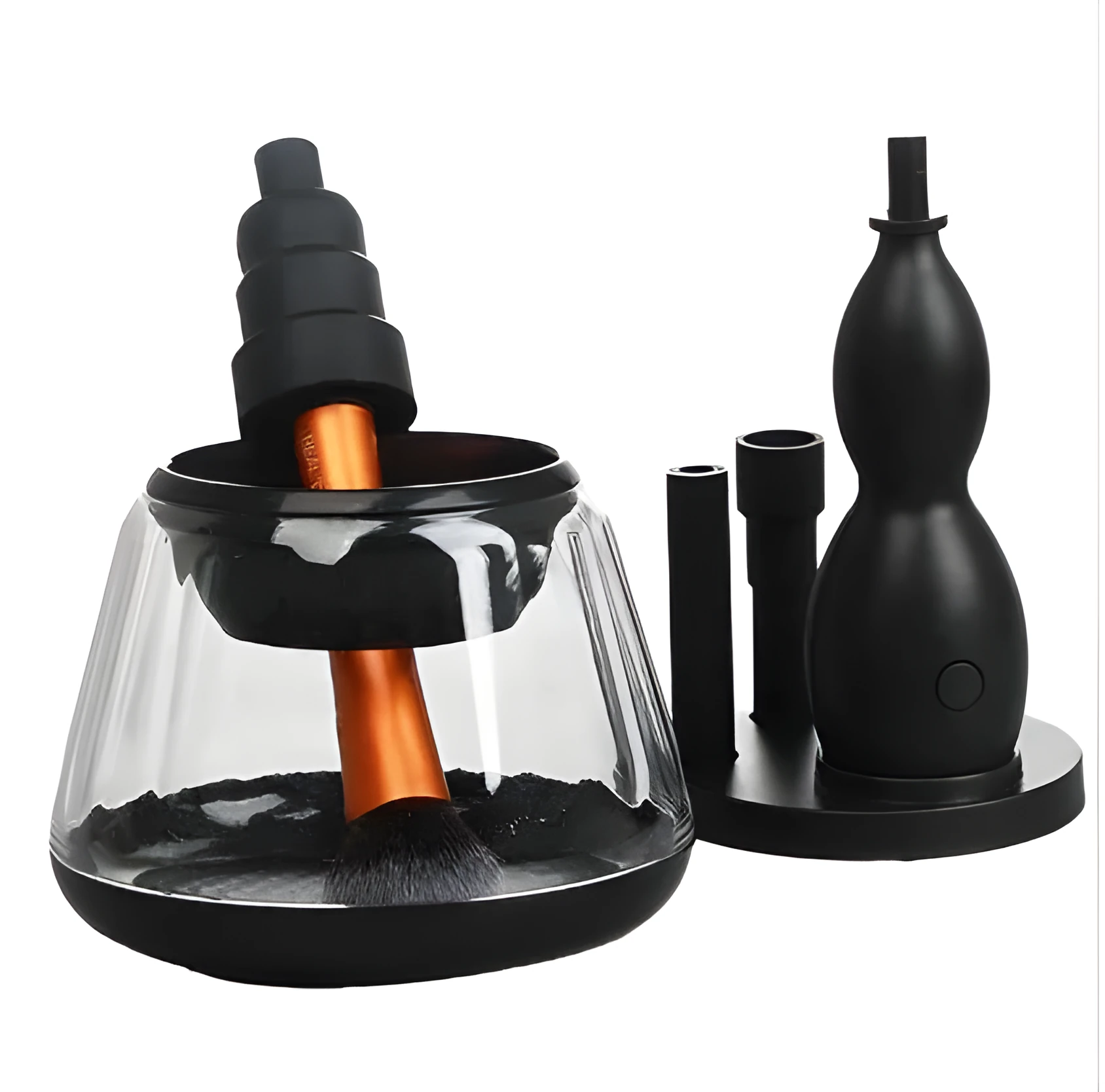 Electric makeup brush cleaner machine with three silicone cans in carton packaging