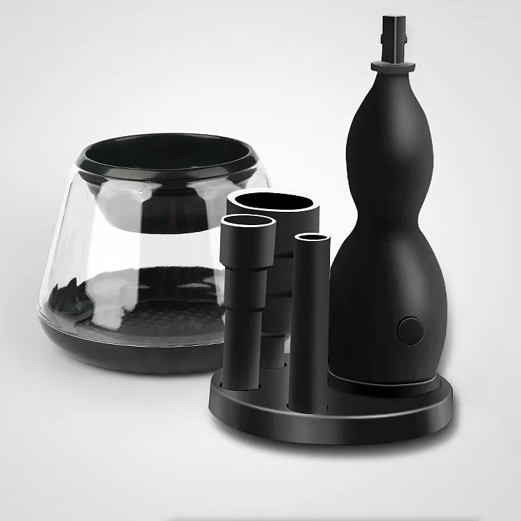 Electric makeup brush cleaner machine with three silicone cans in carton packaging