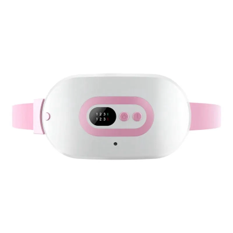 Pink rechargeable menstrual heat belt with adjustable temperature for stomach cramp relief