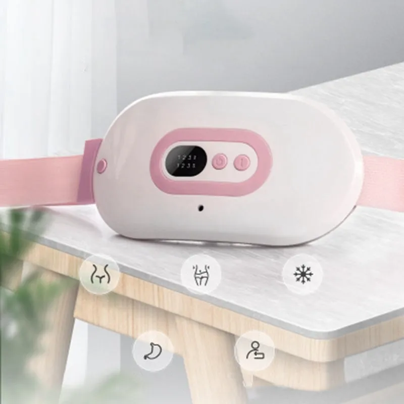 Pink rechargeable menstrual heat belt with adjustable temperature for stomach cramp relief