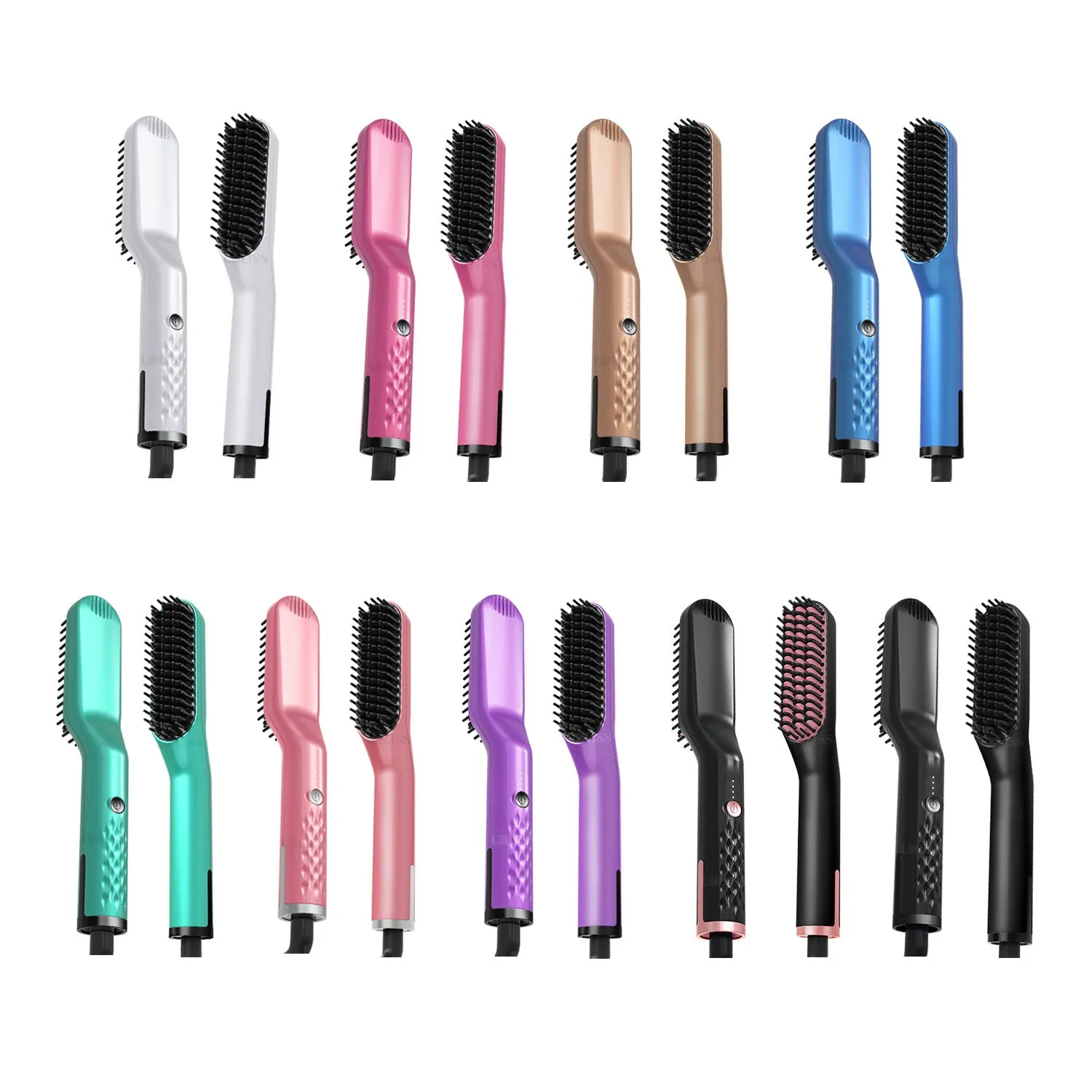 3-in-1 hair styling comb straightener and curler with tourmaline ceramic heat conductor 10 temperature settings black pink colour UK plug