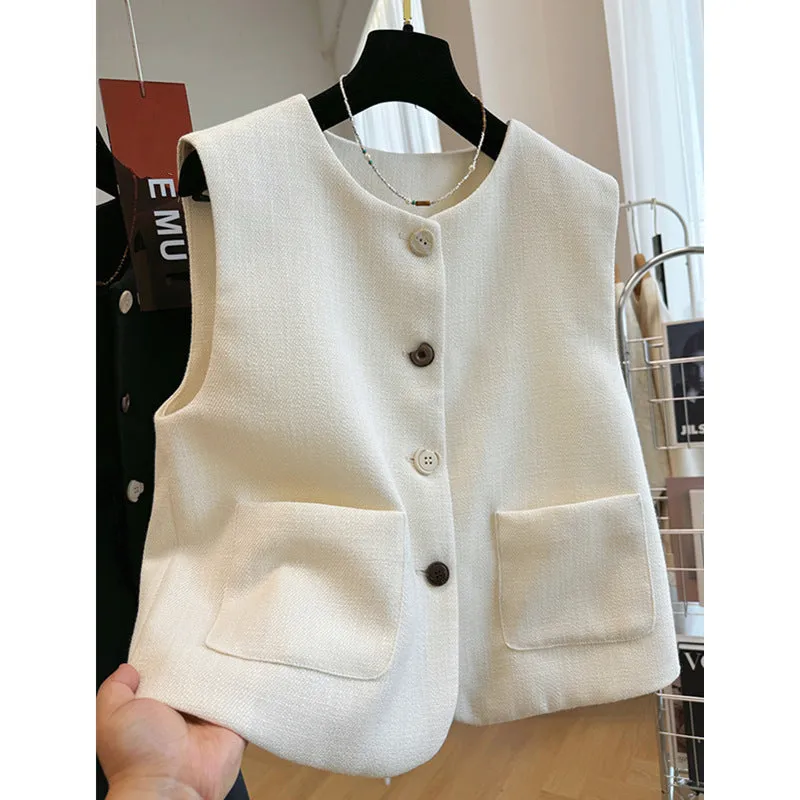 Women's round neck sleeveless bandage vest dress in polyester French style design