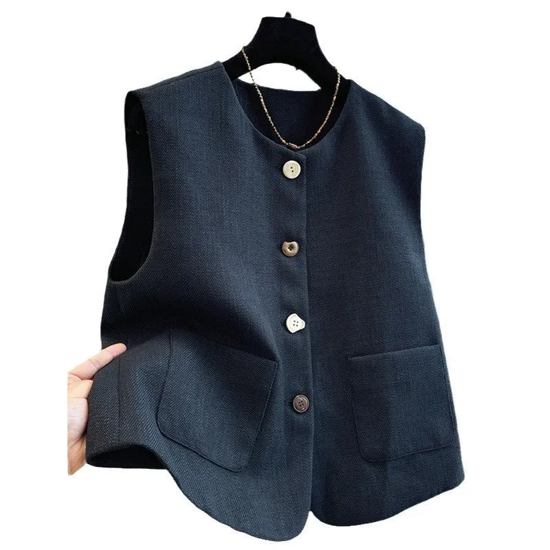 Women's round neck sleeveless bandage vest dress in polyester French style design