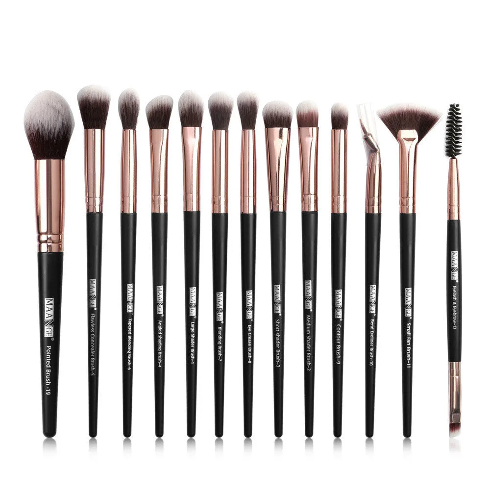 13 piece eye makeup brush set with corrugated silk nylon bristles and portable plastic handles in rose gold colour