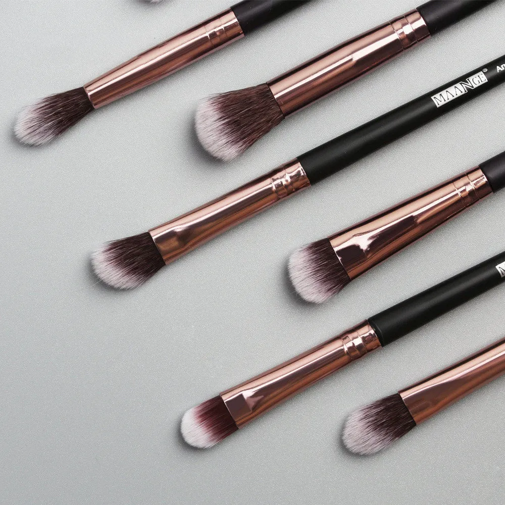 13 piece eye makeup brush set with corrugated silk nylon bristles and portable plastic handles in rose gold colour