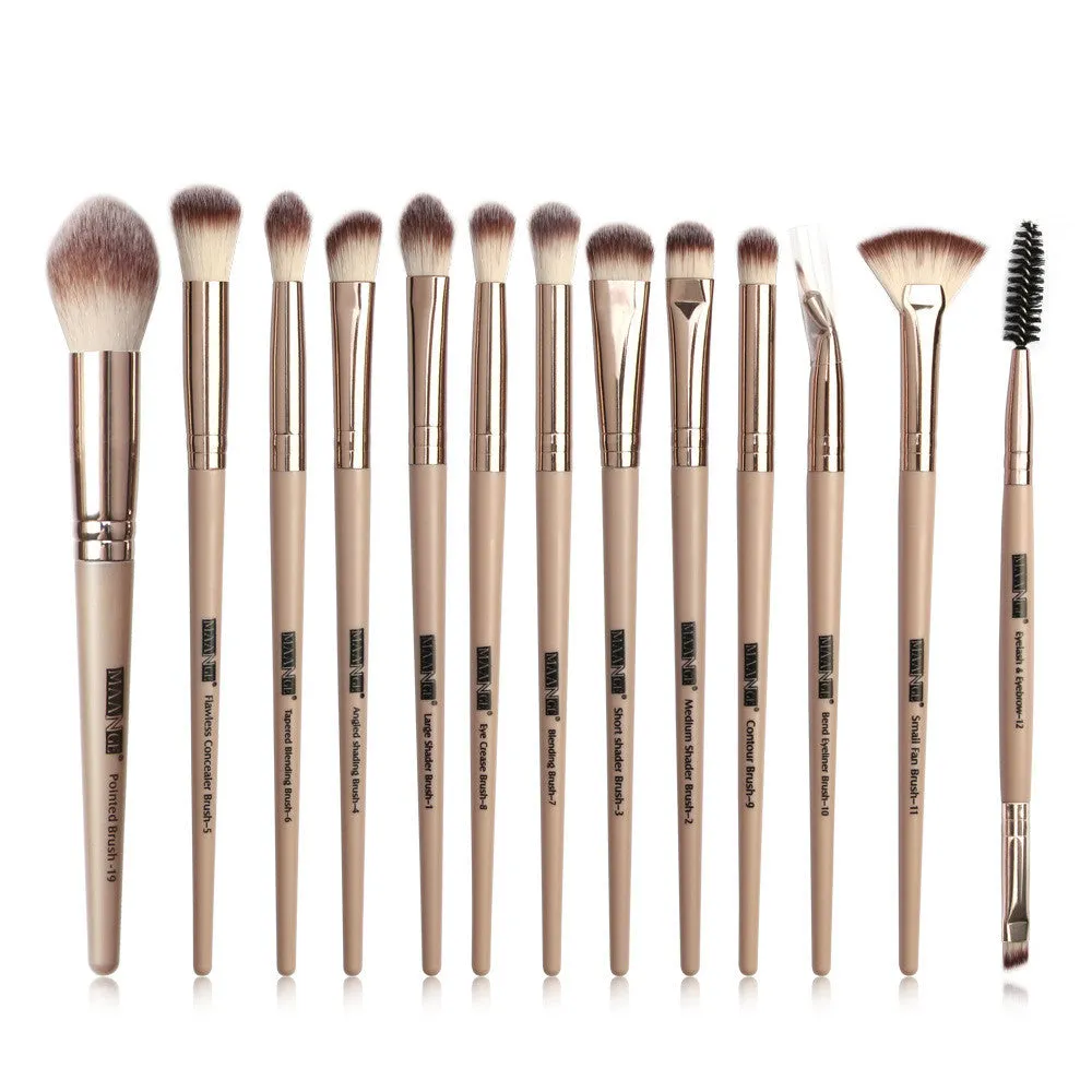 13 piece eye makeup brush set with corrugated silk nylon bristles and portable plastic handles in rose gold colour