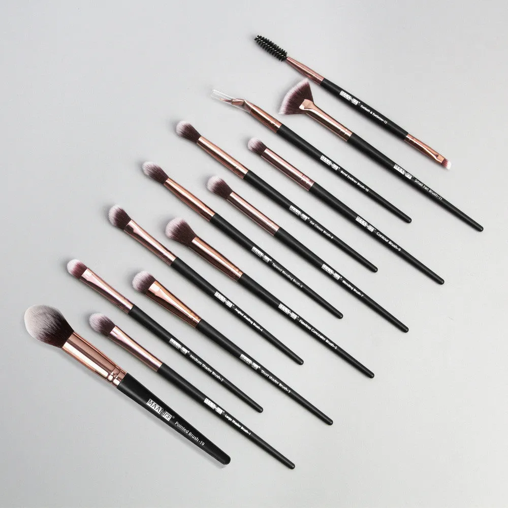 13 piece eye makeup brush set with corrugated silk nylon bristles and portable plastic handles in rose gold colour