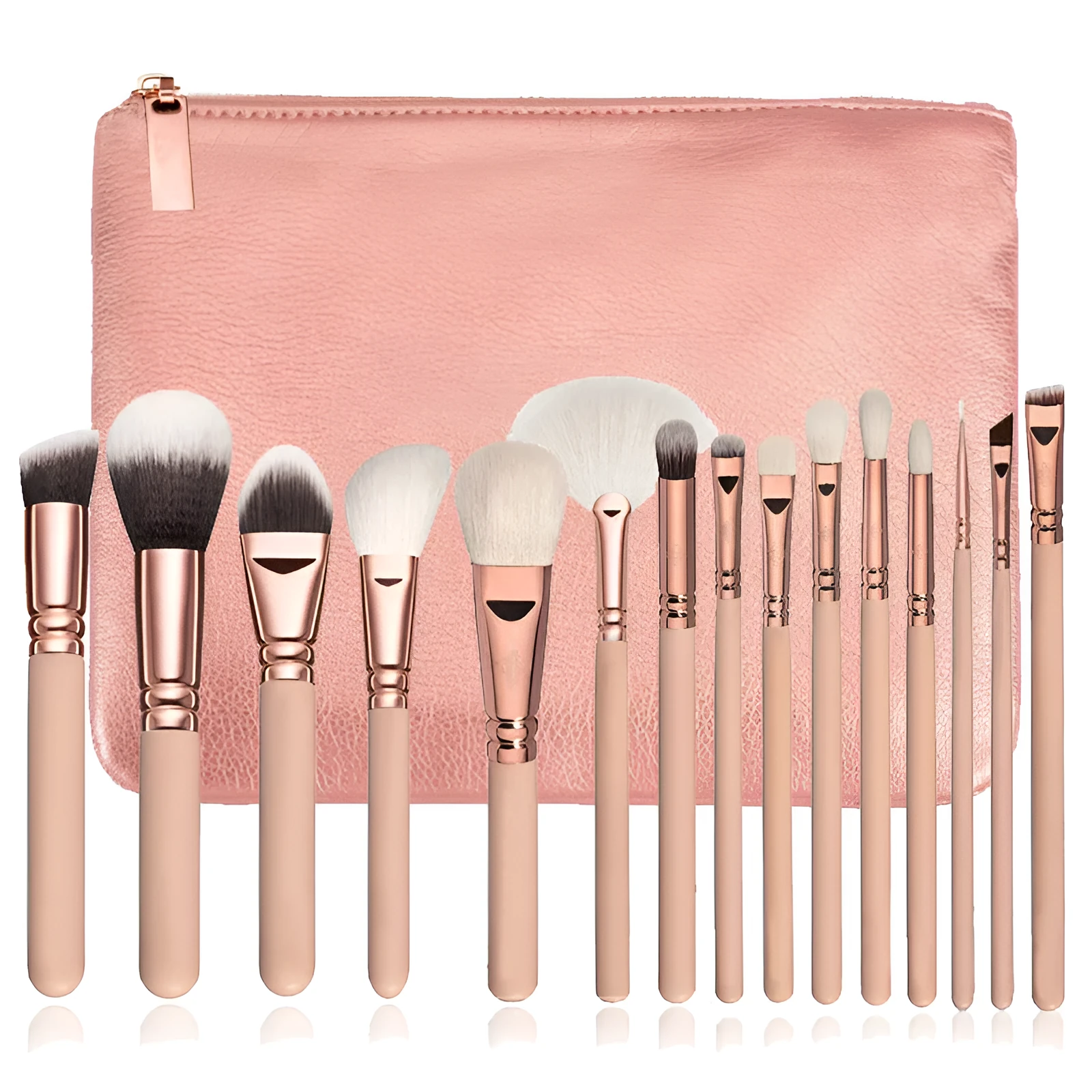 15-piece makeup brush set with corrugated silk nylon wool bristles, wooden handle, in black colour option