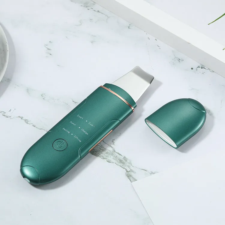 Ultrasonic skin rejuvenation whitening shoveling machine in dark green with shovel knife on white background