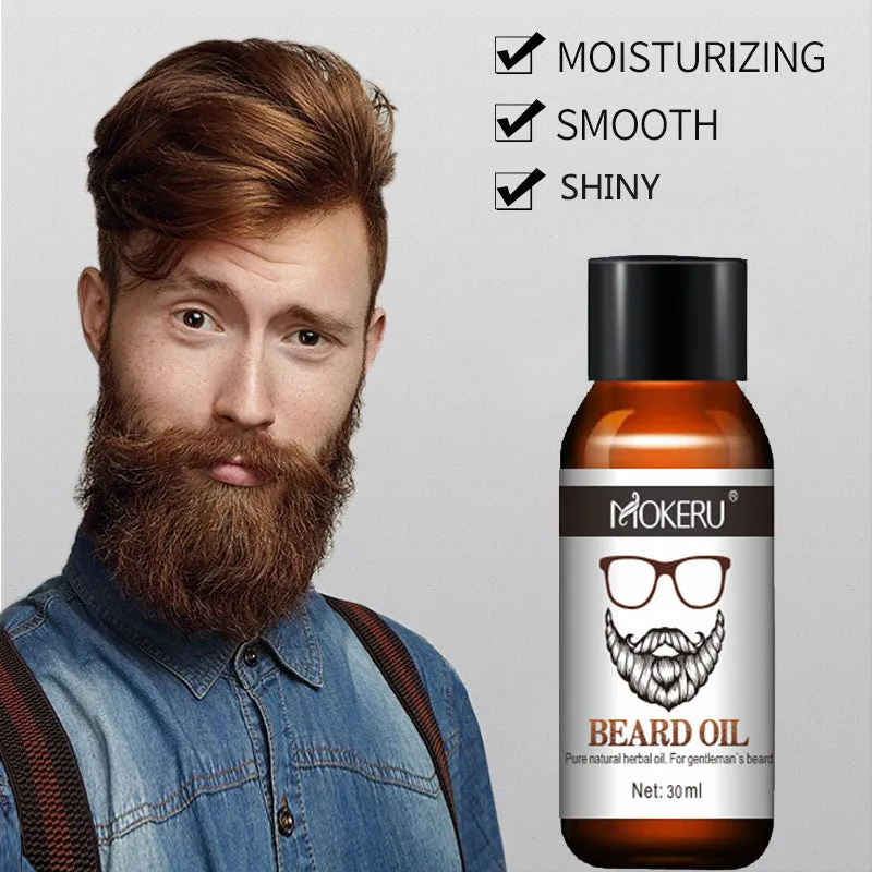 Mokeru organic beard growth oil 30ml bottle with argan and jojoba for dandruff and soft beard