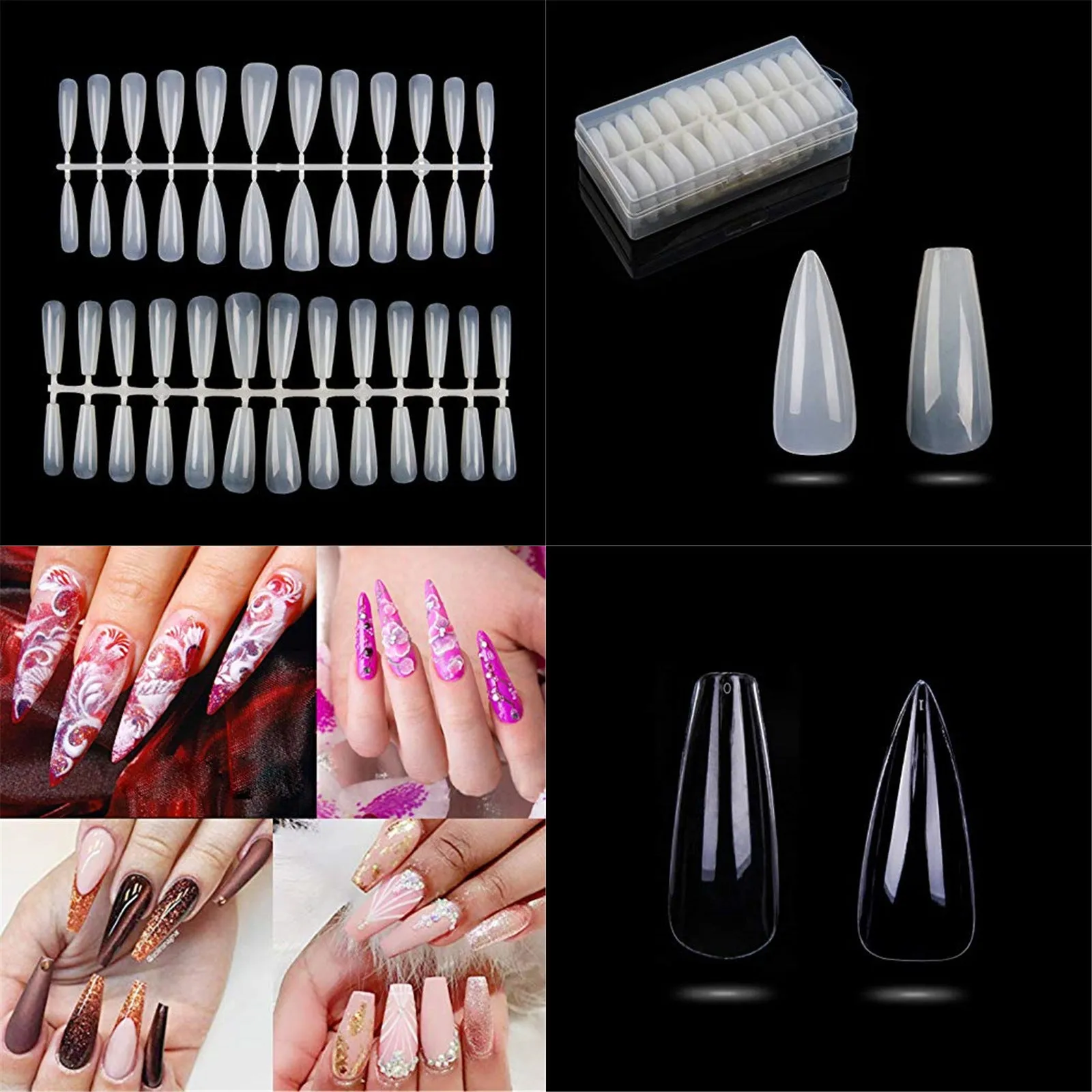 Non-marking false nails in transparent ABS plastic with thickened tips and ultra-thin top, two style options