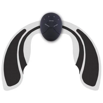 Hip vibration massager with adjustable intensity, lightweight 0.38kg, available in white colour with patch