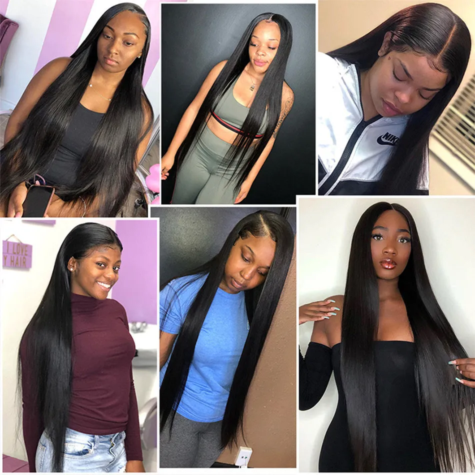 Black long straight chemical fibre wig on stand natural mechanism finish