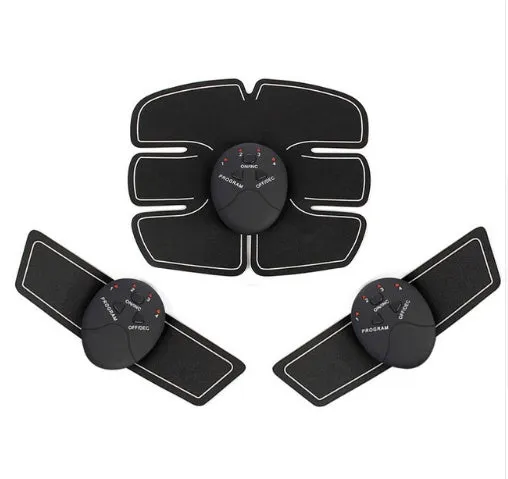Black smart EMS abdominal muscle toning patch with push-button control and six modes for core strengthening